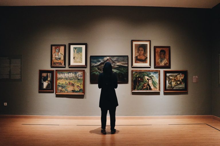 Art gallery visitors representing culture and public identity